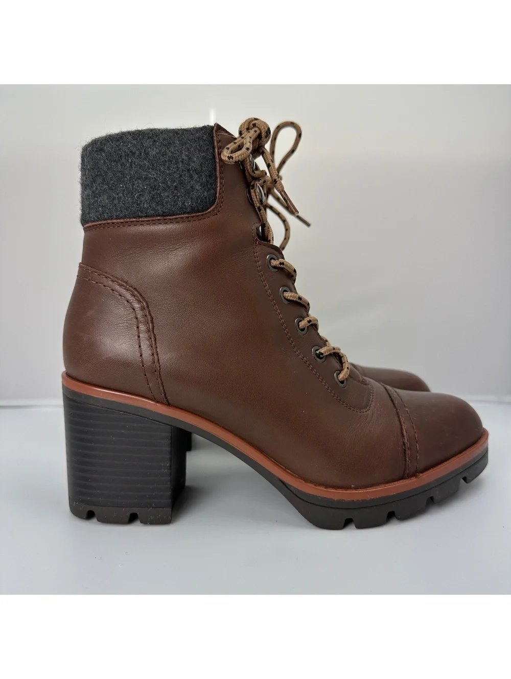 Naturalizer Varuna Waterproof Leather Lace Up Ankle Boots Brown Wool 7.5 womens